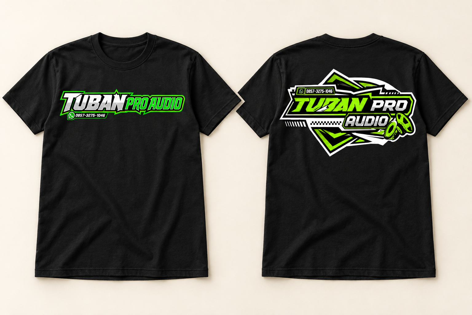 Mockup depan dan belakang kaos Tuban Pro Audio